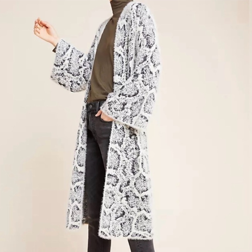 Anthropologie Akemi + Kin Black and White Animal Print Cardigan Sweater